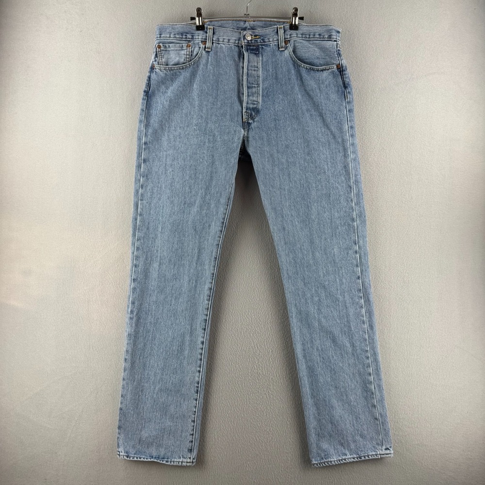 Levis Jeans Mens 38x34 (Fits 38x33 ) Blue Denim 501 Straight Leg Button Fly